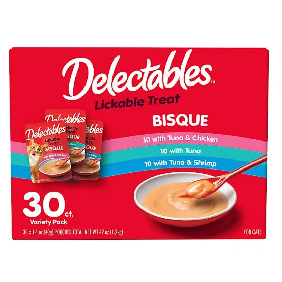 Delectables Bisque Variety Pack Lickable Cat Treat and Topper, 30 ct.