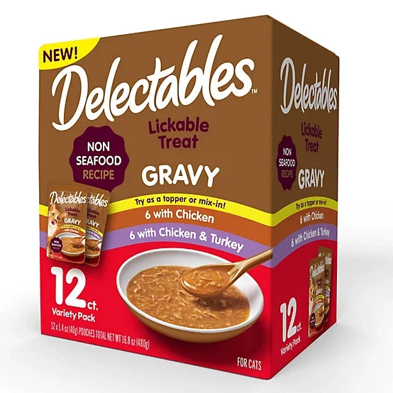 Delectables Gravy Non-Seafood Recipe Variety Pack Lickable Cat Treat and Topper, 12 ct.