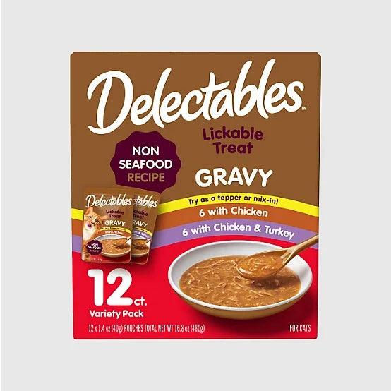 Delectables Gravy Non-Seafood Recipe Variety Pack Lickable Cat Treat and Topper, 12 ct.