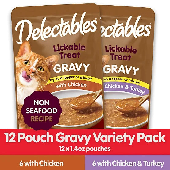 Delectables Gravy Non-Seafood Recipe Variety Pack Lickable Cat Treat and Topper, 12 ct.