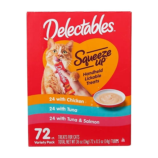 Delectables Squeeze-Up Chicken, Tuna and Tuna and Salmon Variety Pack Lickable Cat Treats, 72 ct.