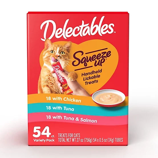 Delectables Squeeze-Up Chicken, Tuna and Tuna and Salmon Variety Pack Lickable Cat Treats, 54 ct.