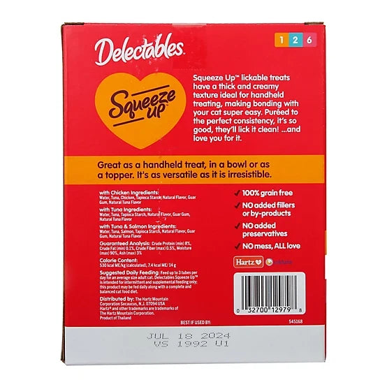 Delectables Squeeze-Up Chicken, Tuna and Tuna and Salmon Variety Pack Lickable Cat Treats, 72 ct.