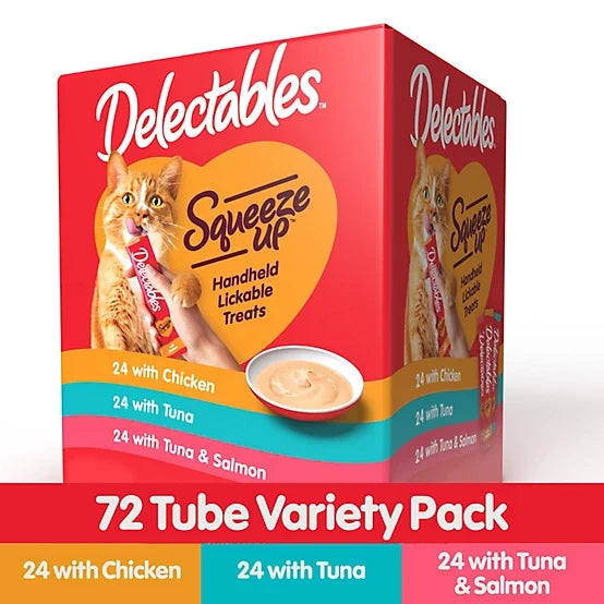 Delectables Squeeze-Up Chicken, Tuna and Tuna and Salmon Variety Pack Lickable Cat Treats, 72 ct.