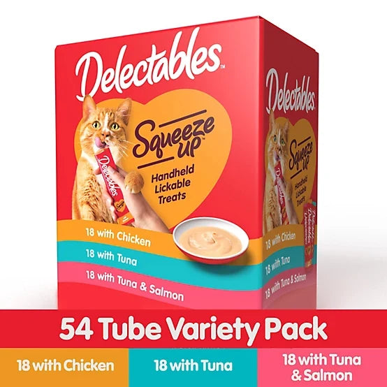 Delectables Squeeze-Up Chicken, Tuna and Tuna and Salmon Variety Pack Lickable Cat Treats, 54 ct.