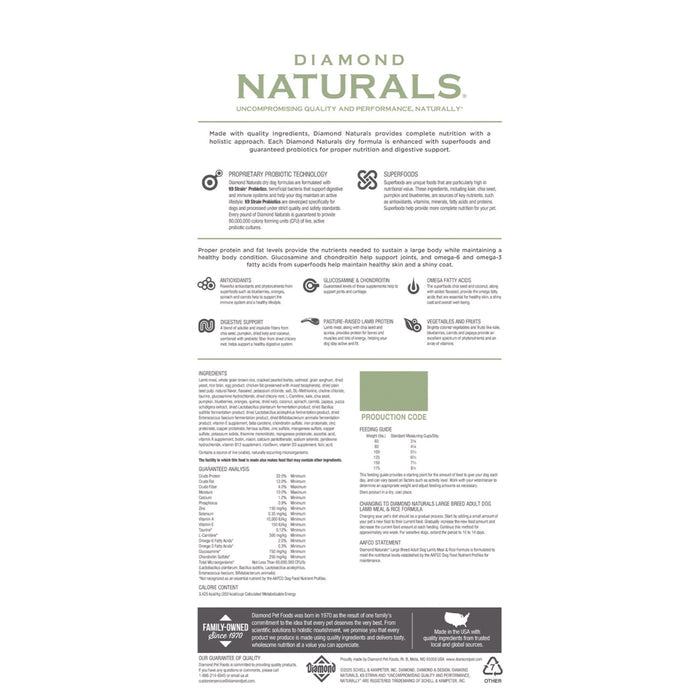 Diamond Naturals Large Breed Adult Lamb and Rice Formula Dry Dog Food, 40 lb. Bag