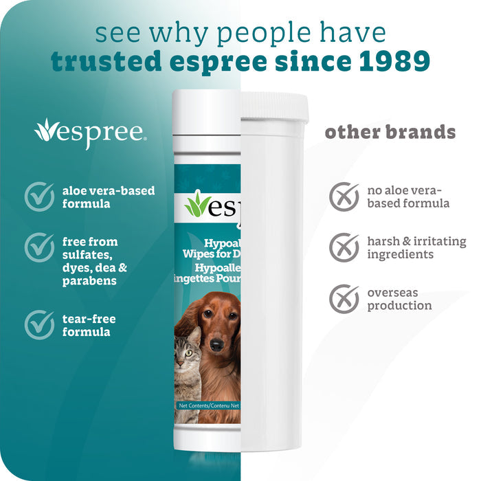 Espree Dog & Cat Hypoallergenic Aloe Wipes, 50ct