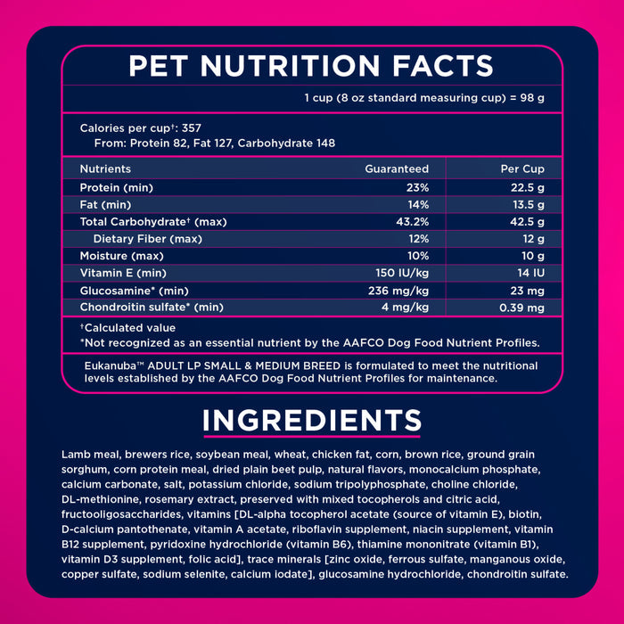 Eukanuba Adult LP Lamb 1st Ingredient Small & Medium Breed Dry Dog Food, 33 lb