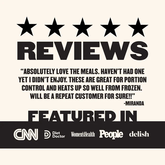 Five-star Clean Eatz Kitchen customer review featured in CNN, Diet Doctor, Women's Health, People, and Delish