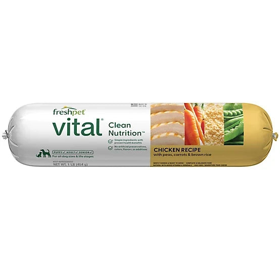 Freshpet Vital, Fresh Dog Food, Chicken Recipe with Peas, Carrots, & Brown Rice Roll, 1 lb.