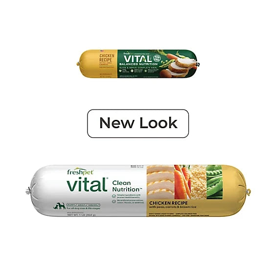 Freshpet Vital, Fresh Dog Food, Chicken Recipe with Peas, Carrots, & Brown Rice Roll, 1 lb.