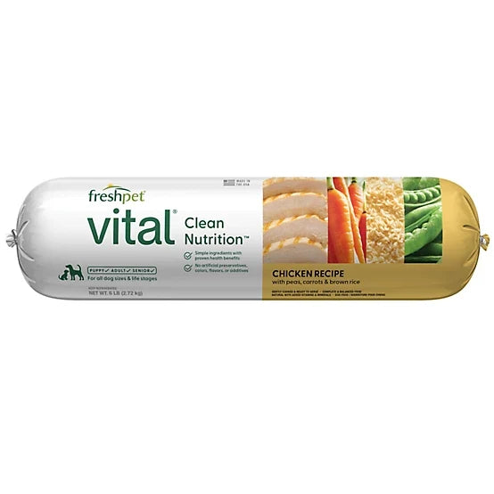Freshpet Vital, Fresh Dog Food, Chicken Recipe with Peas, Carrots & Brown Rice Roll, 6 lbs.