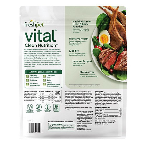 Freshpet Vital, Fresh Dog Food, Grain Free Beef & Lamb Recipe, 5.5 lbs.