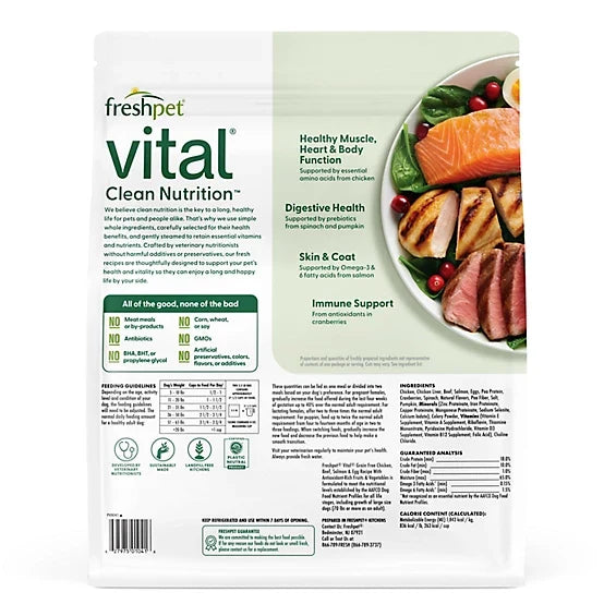 Freshpet Vital, Fresh Dog Food, Grain Free Chicken, Beef, Salmon, & Egg Recipe, 5.5lbs.