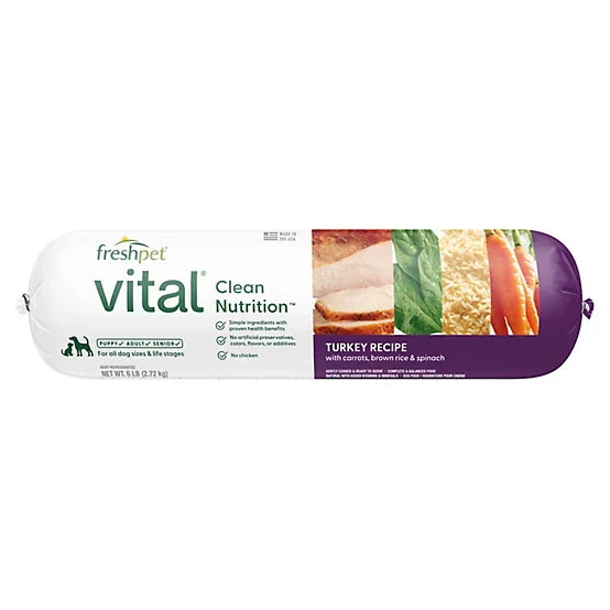 Freshpet Vital, Fresh Dog Food, Turkey Recipe with Carrots, Brown Rice & Spinach Roll, 6 lbs.