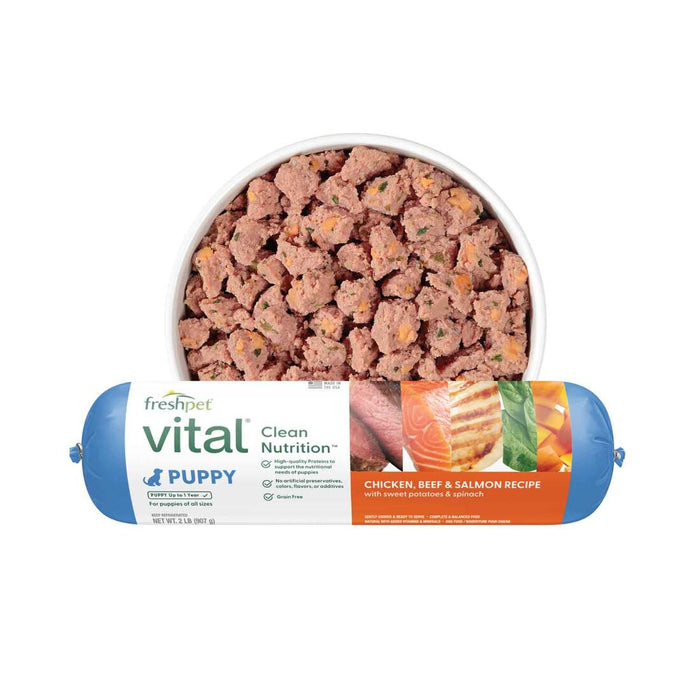Freshpet Vital. Fresh Puppy Food, Grain Free Chicken, Beef, & Salmon Recipe Roll, 2 lbs.