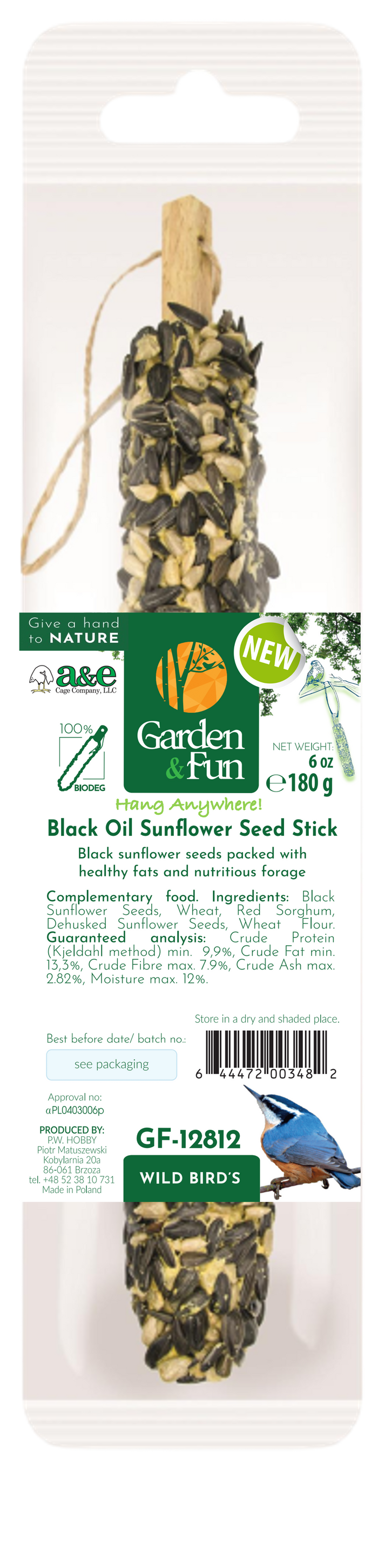 Garden & Fun Black Oil Sunflower Seed Stick XL, by A&E Cage Company