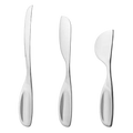 This Georg Jensen Alfredo Cheese Knives Set - 3 Pieces is made out of stainless steel with a mirror polished finish.