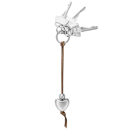 Aluminium Heart Keyring with Leather Strap, designed by Georg Jensen.