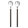 Georg Jensen's Bernadotte Smoked Oak & Stainless Steel Salad Servers have a ridged handle with soft lines going down.