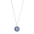 Georg Jensen's Blue Enamel Silver Daisy Pendant is made out of sterling silver and hand poured enamel.