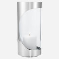 The Chrome Contours Medium Stainless Steel and Glass Hurricane Candleholder by Georg Jensen.