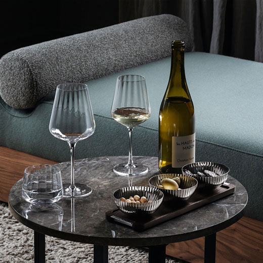 These are the Crystal Set of 6 Bernadotte Red Wine Glasses designed by Georg Jensen.