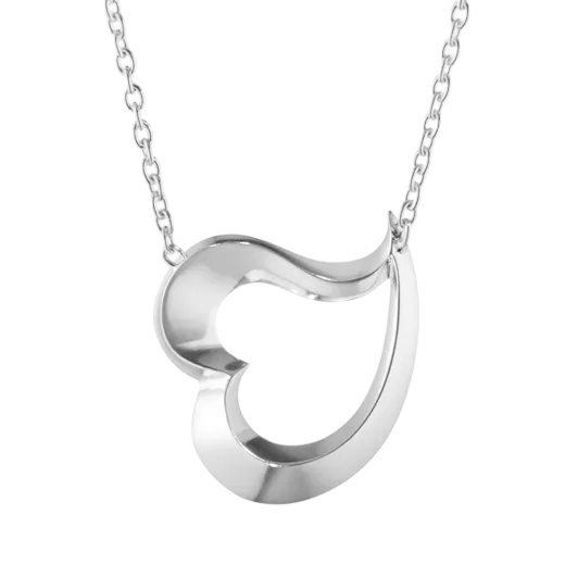 This Georg Jensen Love Leaf Heart Sterling Silver Pendant is attached sideways with a delicate sterling silver chain.