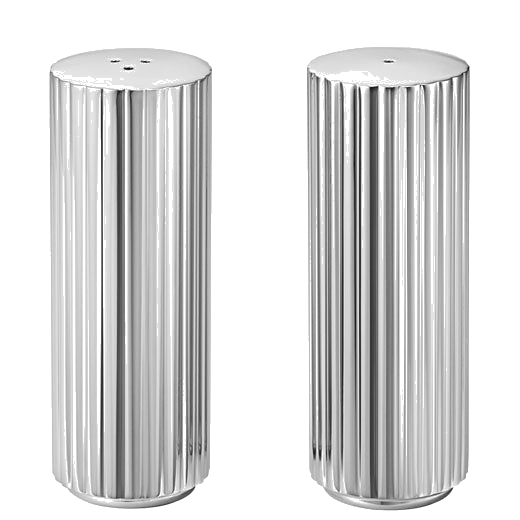 These are the Georg Jensen Stainless Steel Bernadotte Salt & Pepper Shakers.