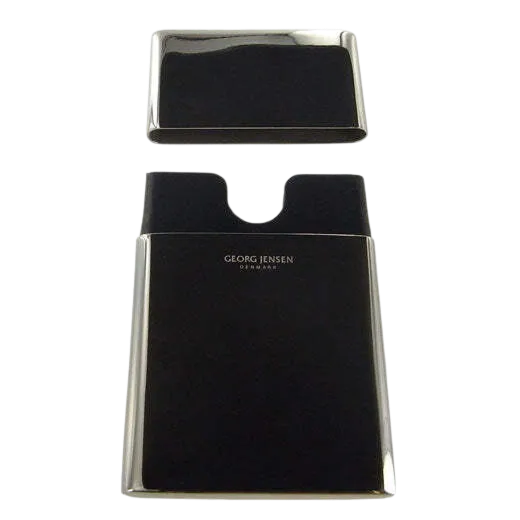 This Georg Jensen card holder comes with the brand name on the front.