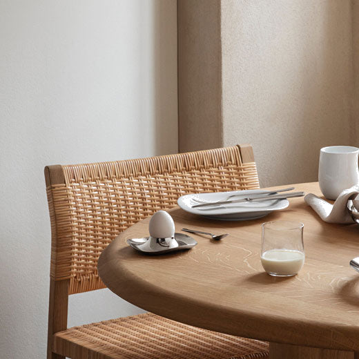 This is the Georg Jensen Stainless Steel Cobra Egg Cup Set.