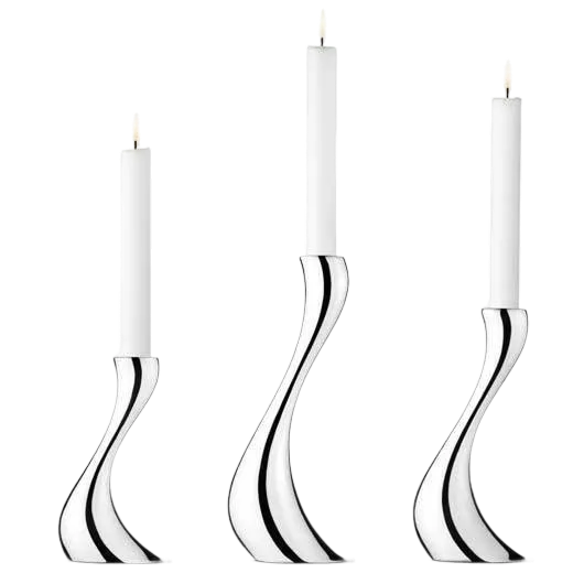 These are the Georg Jensen Stainless Steel Cobra Set of 3 Candle Holders