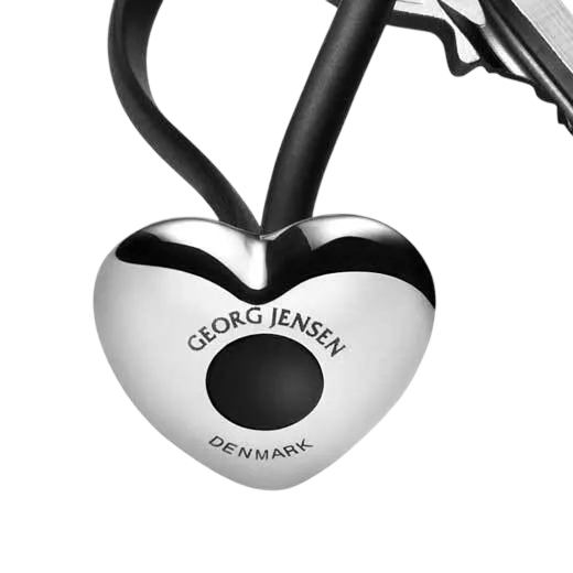 This polished Georg Jensen keyring features a stainless steel heart detail.