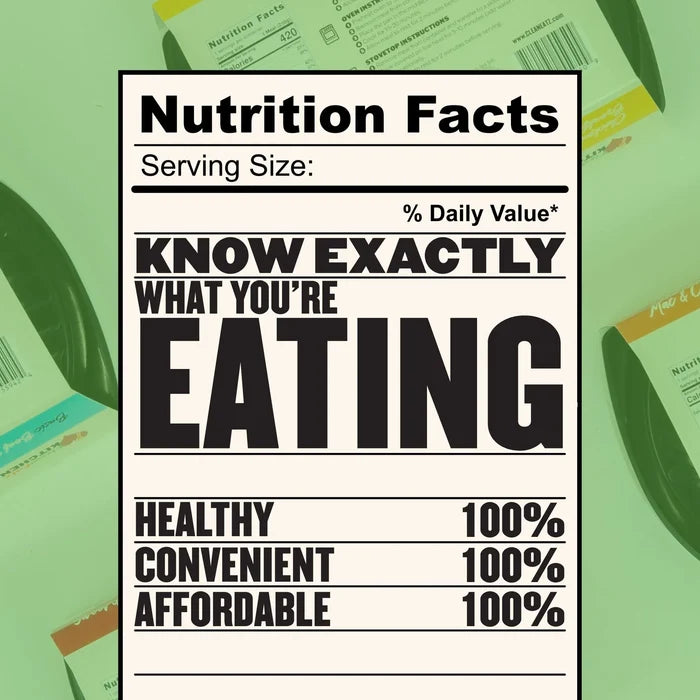 GLP-1 Meal Plan nutrition facts graphic showing healthy, convenient, and affordable prepared meals