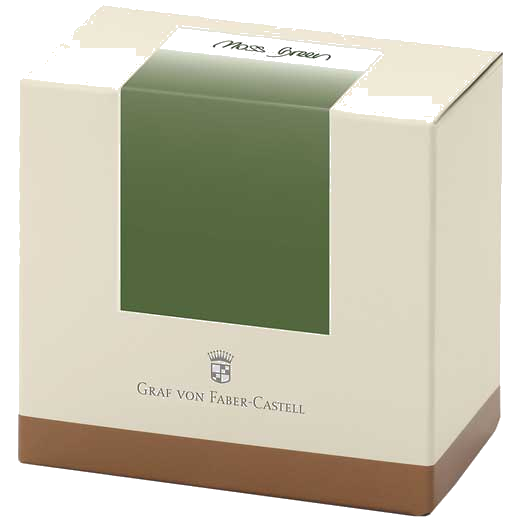 This Graf von Faber-Castell Moss Green 75ml Ink Bottle will be presented inside a gift box.