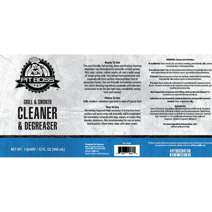 Label of the grill cleaner. Black with white font. Bar cade shown.