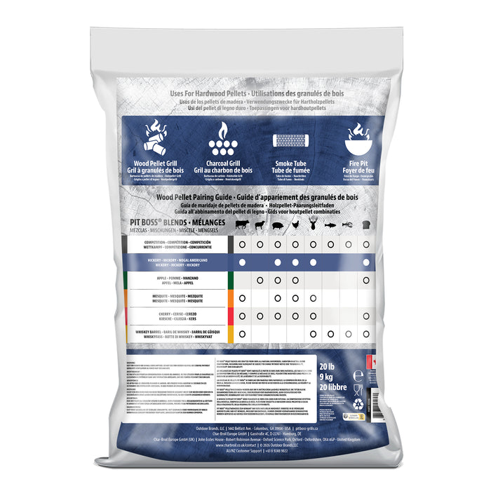 lifestyle_1, Back of pellet bag. "hardwood pellet pairing guide" chart of flavors