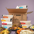 High fiber meal plan delivery box with a variety of chef-prepared frozen entrees ready to heat