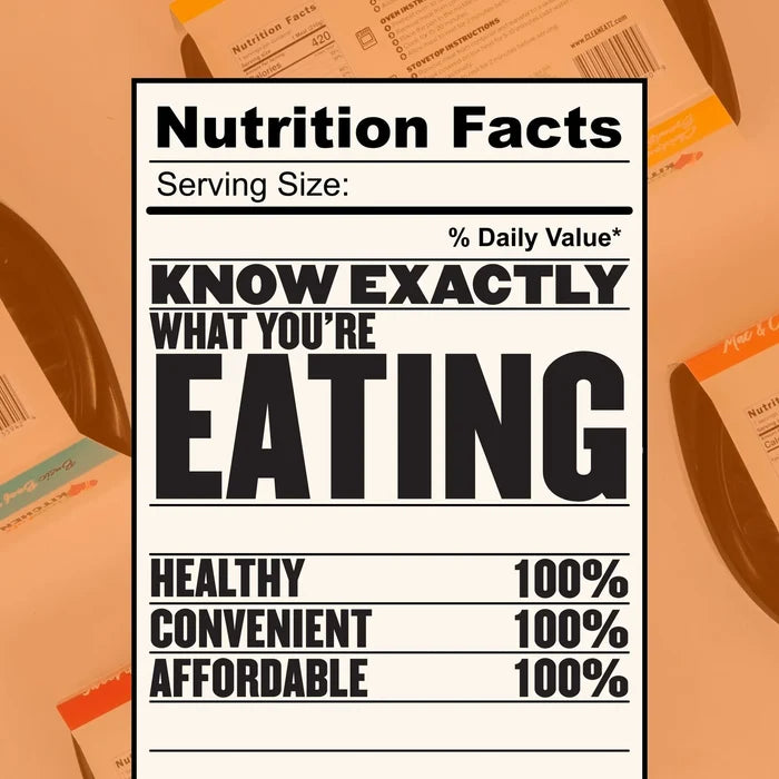 High Protein Meal Plan nutrition facts graphic showing healthy, convenient, and affordable prepared meals
