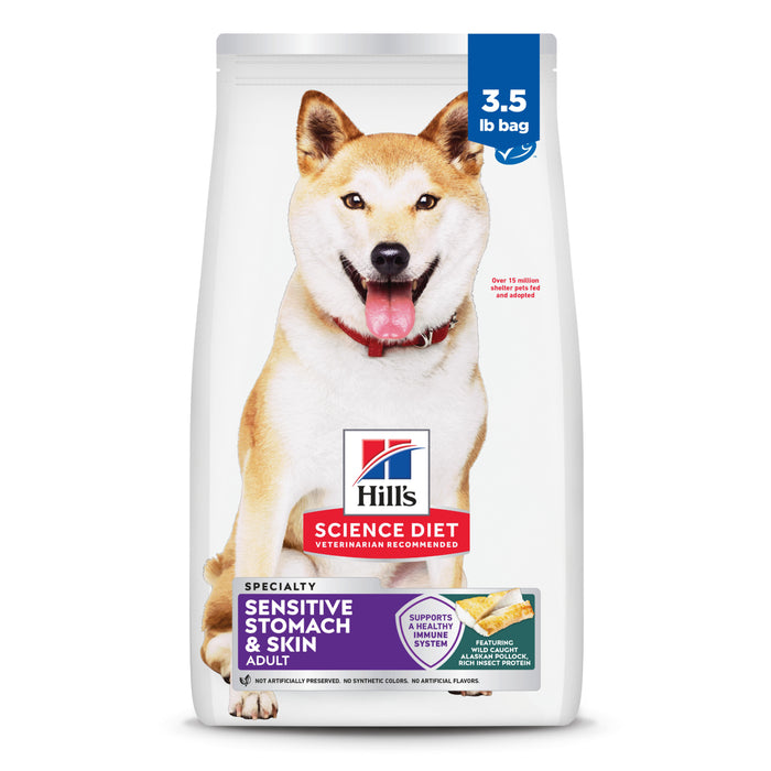 Hill's Science Diet Adult Sensitive Stomach & Sensitive Skin Pollock Meal, Barley & Insect Meal Recipe Dry Dog Food, 3.5lb