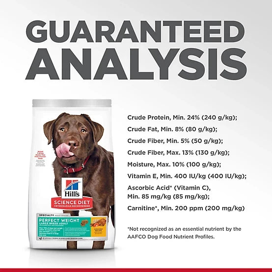 Hill's Science Diet Large Breed Adult Perfect Weight Chicken Recipe Dry Dog Food, 25 lb
