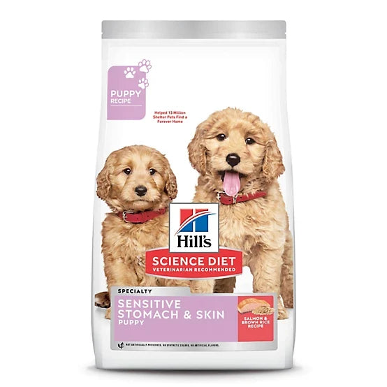 Hill's Science Diet Puppy Sensitive Stomach & Skin Salmon & Brown Rice Recipe Dry Dog Food, 13lb