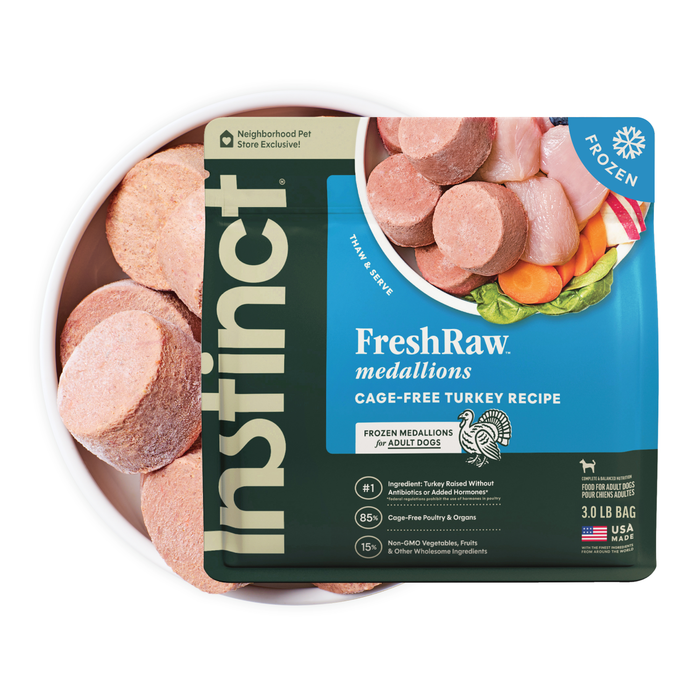 Instinct FreshRaw Medallions Cage-Free Turkey Recipe for Adult Dogs, 3lbs