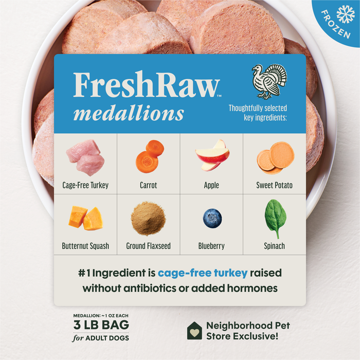 Instinct FreshRaw Medallions Cage-Free Turkey Recipe for Adult Dogs, 3lbs