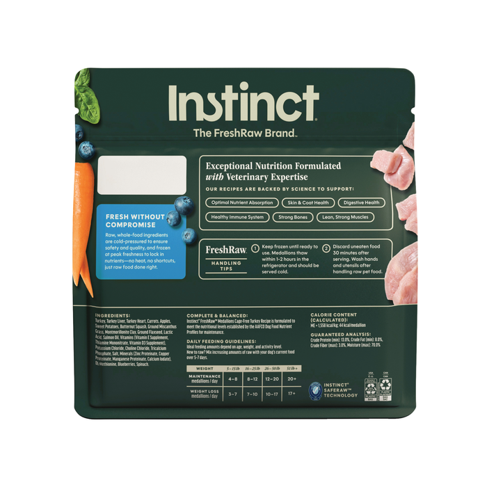 Instinct FreshRaw Medallions Cage-Free Turkey Recipe for Adult Dogs, 3lbs