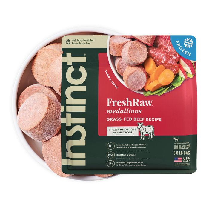 Instinct FreshRaw Medallions Grass-Fed Beef Recipe for Adult Dogs, 3lbs