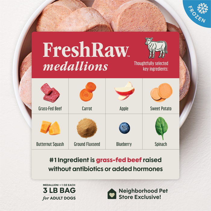 Instinct FreshRaw Medallions Grass-Fed Beef Recipe for Adult Dogs, 3lbs