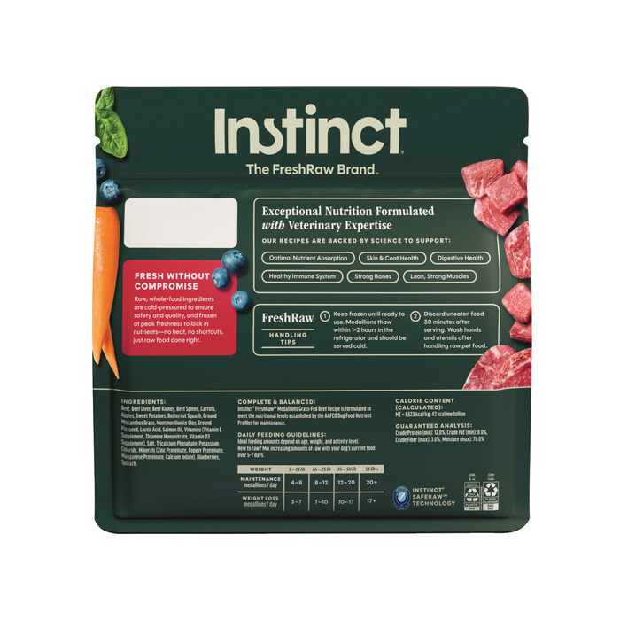 Instinct FreshRaw Medallions Grass-Fed Beef Recipe for Adult Dogs, 3lbs