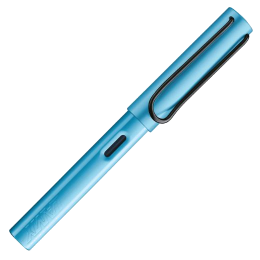 This AL-Star Denim Special Edition Fountain Pen by LAMY has a metallic sheen with a black spring clip.