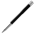 Matt black scala rollerball pen with stainless steel trims.